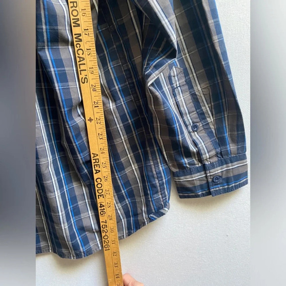North Face blue grey checker striped button up  long sleeve cotton shirt Sz L - Picture 7 of 7